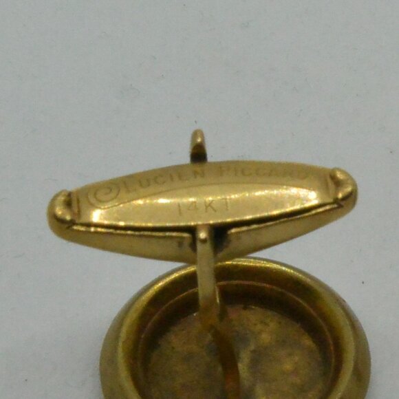Lucien Piccard 14k Yellow Gold Cufflinks with green stones - Picture 4 of 4
